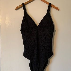 Black Crochet One-piece swimsuit w/ strappy back